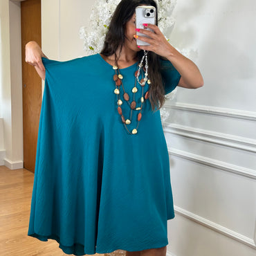 Vestido Midi oversize com folho na manga Azul petróleo