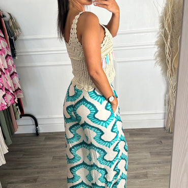 Pantalona Padrão Verde Água