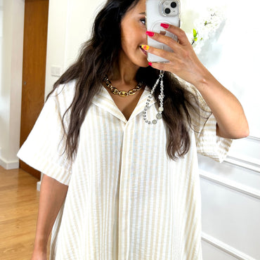 Conjunto Blusa + Pantalona riscas bege