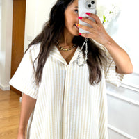 Conjunto Blusa + Pantalona riscas bege