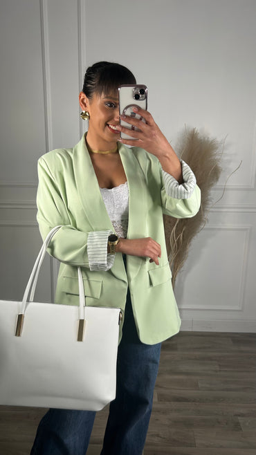Blazer com Forro Listrado Verde Água