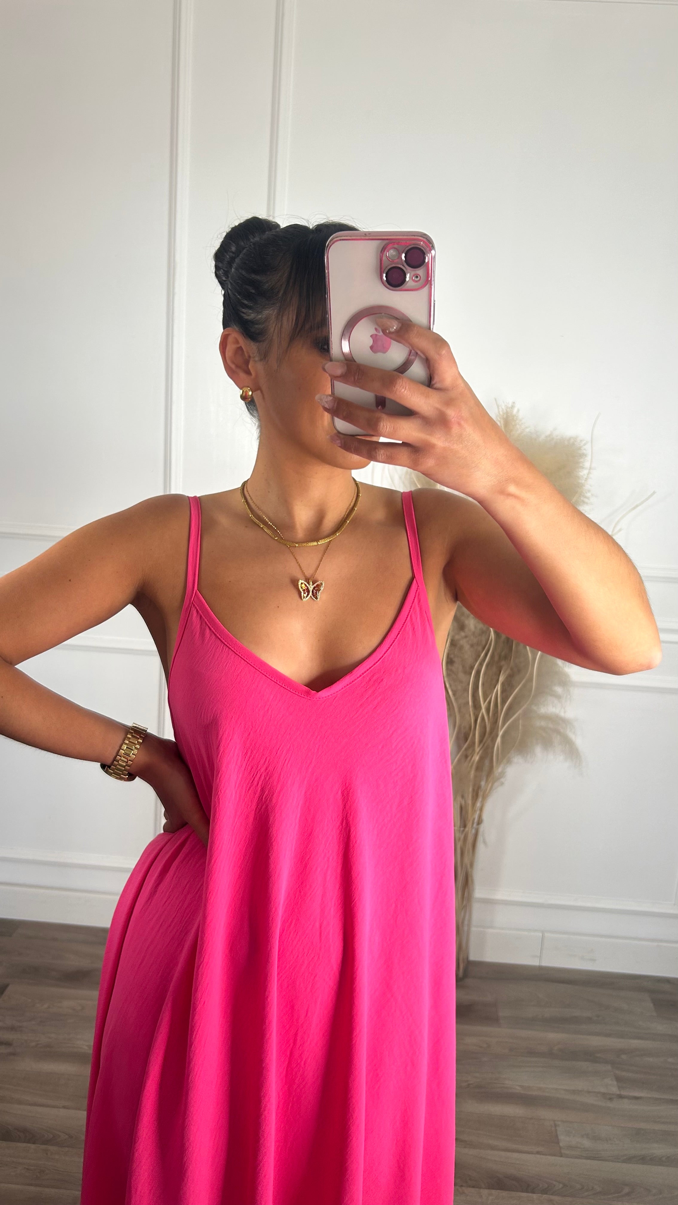 Vestido oversize de alças Rosa