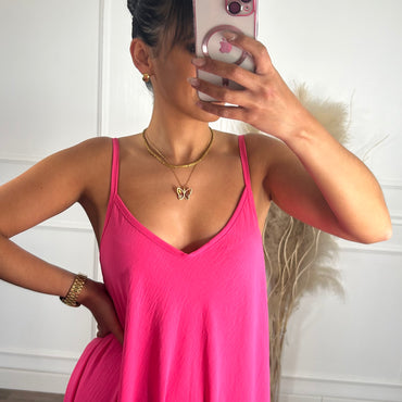 Vestido oversize de alças Rosa