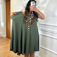 Vestido Midi oversize com folho na manga Verde Tropa