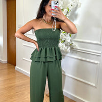 Conjunto top repuxado + Pantalona Verde Tropa
