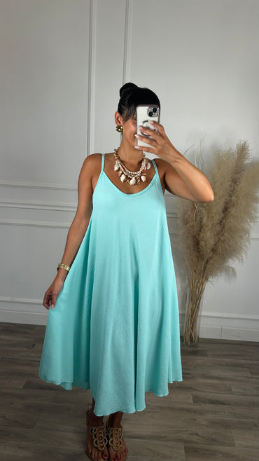 Vestido oversize de alças Midi Turquesa