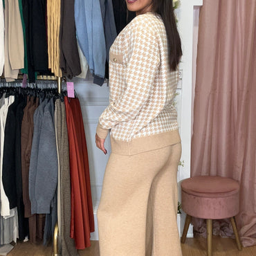 Conjunto Malha Pied de Poule Camel