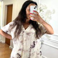 Conjunto Blusa + Pantalona padrão Mármore Bege