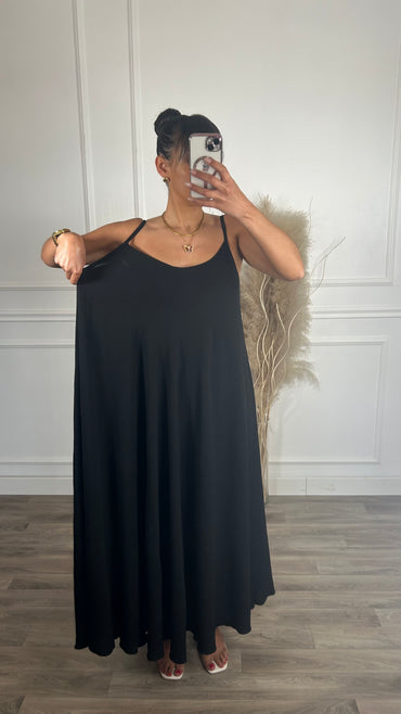 Vestido oversize de alças Preto