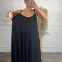 Vestido oversize de alças Preto