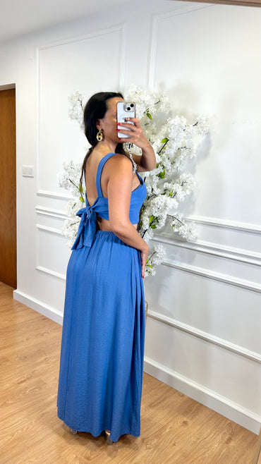 Conjunto Top + Saia comprida em Azul Indigo