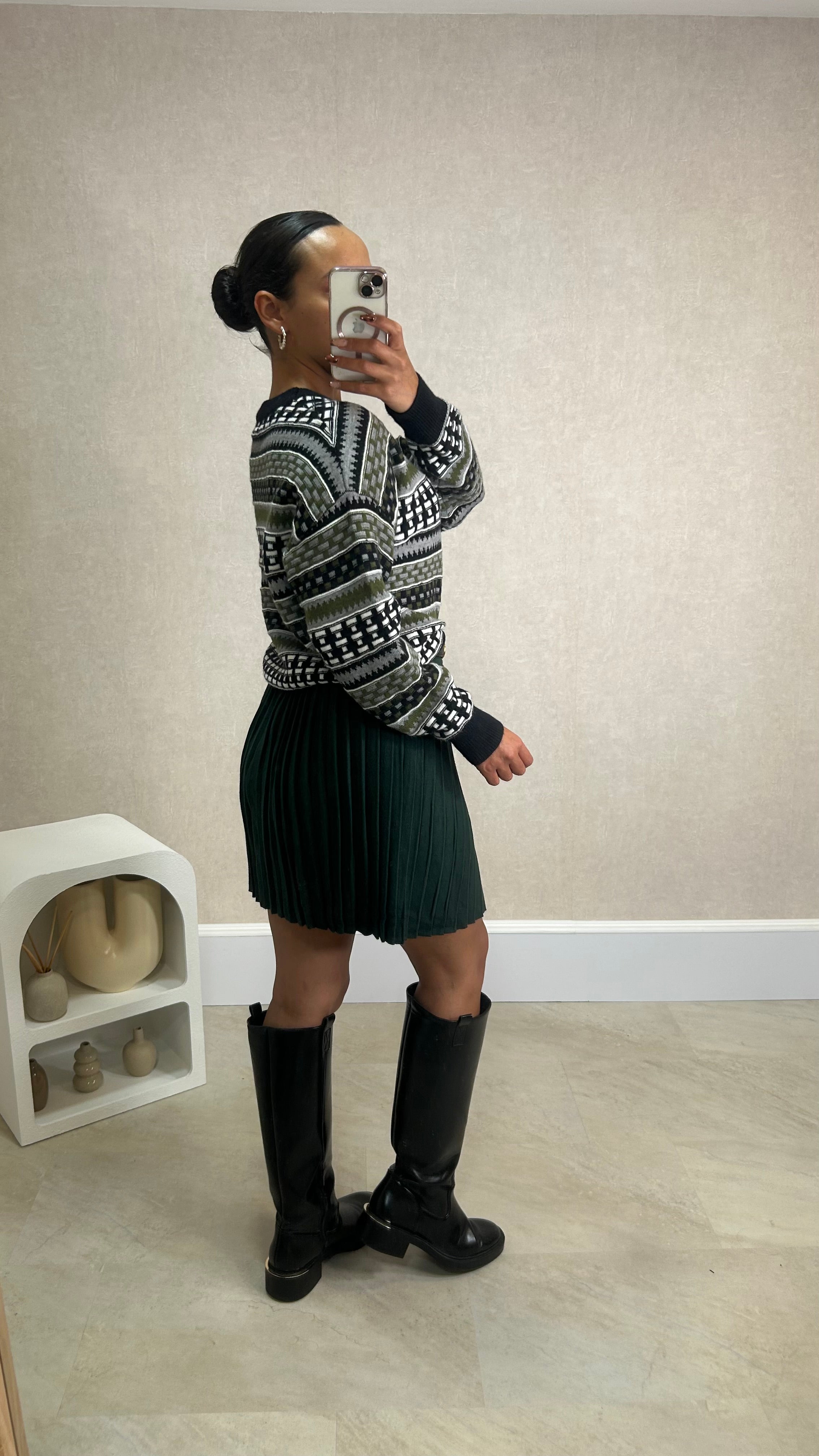 Camisola de Malha com Padrão em Verde Tropa