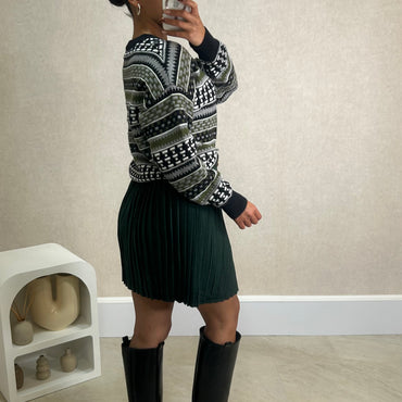 Camisola de Malha com Padrão em Verde Tropa