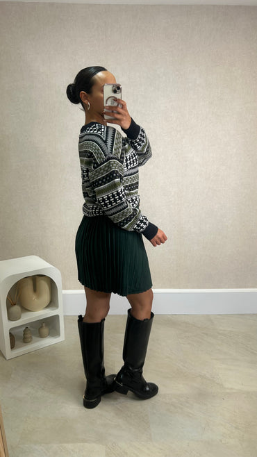 Camisola de Malha com Padrão em Verde Tropa
