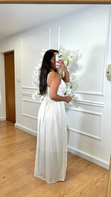 Vestido Indiano de Algodão com flores em Verde Seco