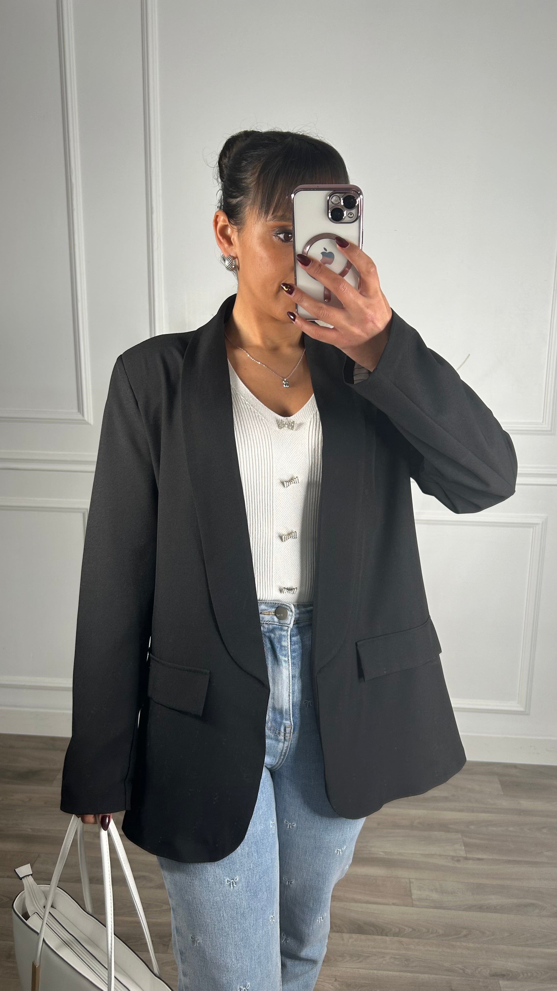 Blazer com Forro Listrado Preto
