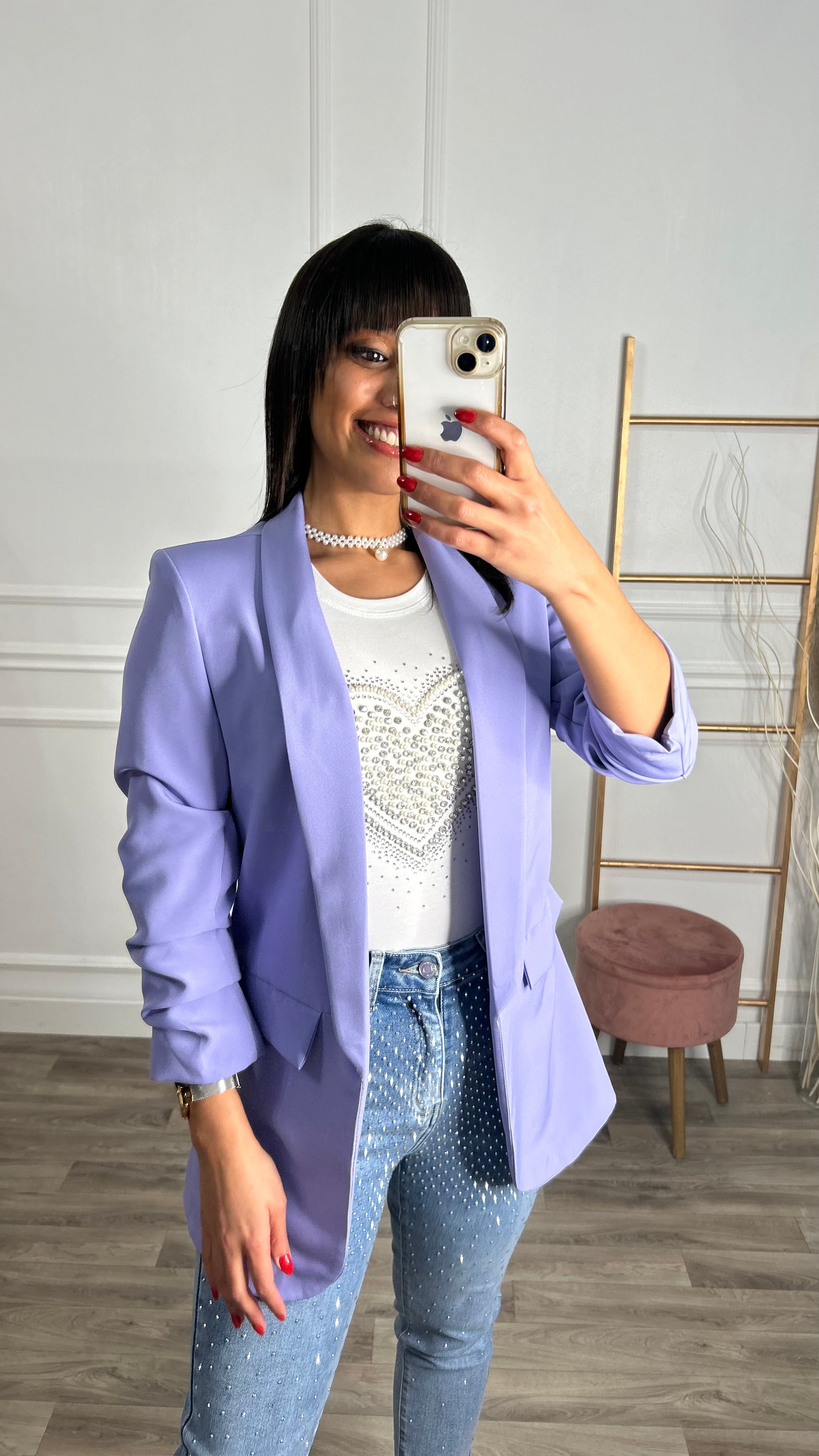 Blazer Manga Repuxada Lilás