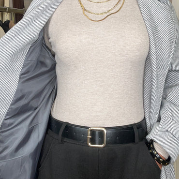 Casaco de Fazenda Comprido Texturado Riscas Cinza