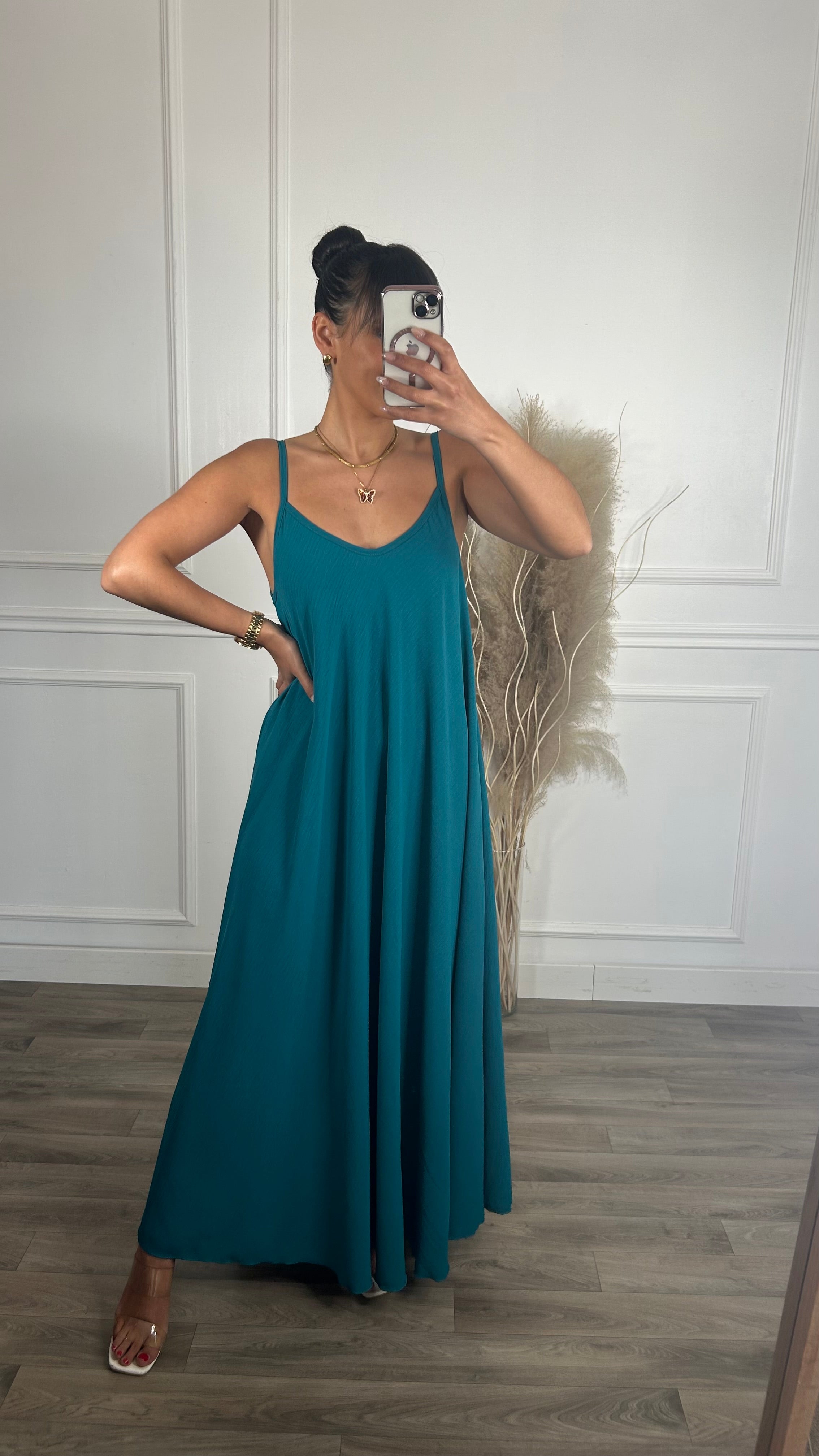 Vestido oversize de alças Azul petróleo