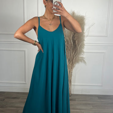 Vestido oversize de alças Azul petróleo