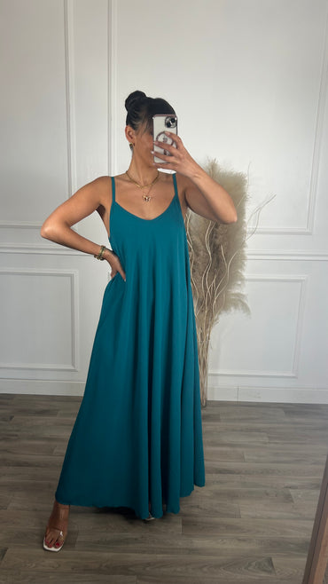 Vestido oversize de alças Azul petróleo