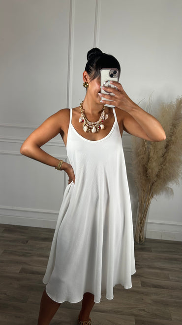 Vestido oversize de alças Midi Branco