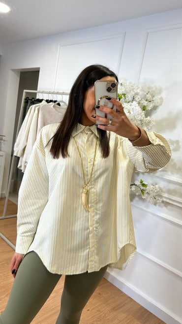 Camisa Popelina Riscas Bege e Branca