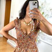 Vestido Indiano Estampado Taupe