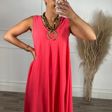 Vestido oversize de alças larga Midi Rosa