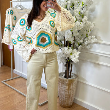 Calça de Ganga Wide Leg REDIAL bege