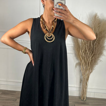 Vestido oversize de alças larga Midi Preto