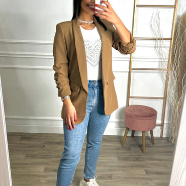 Blazer Manga Repuxada Camel