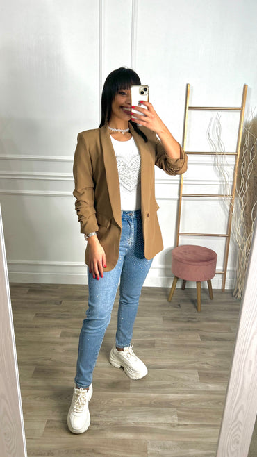 Blazer Manga Repuxada Camel