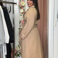 Casaco de Fazenda Comprido Texturado Camel