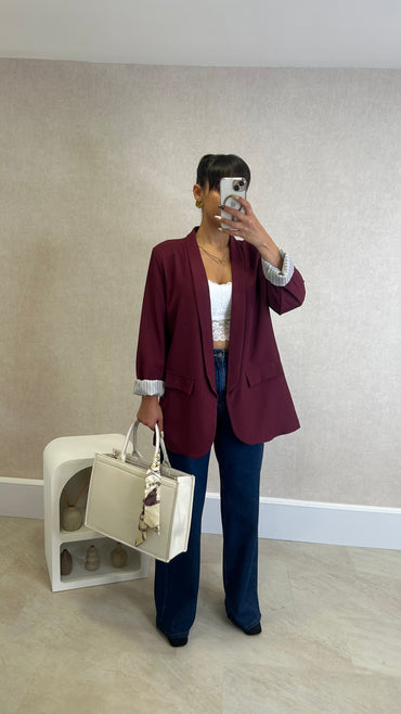 Blazer com Forro Listrado Bordeaux