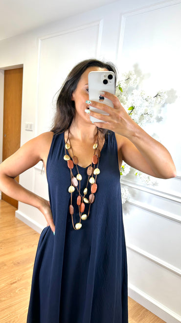 Vestido Midi com alça larga Azul Marinho