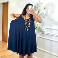 Vestido Midi com alça larga Azul Marinho