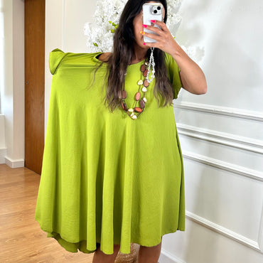 Vestido Midi oversize com folho na manga Verde Azeitona