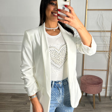 Blazer Manga Repuxada Branco