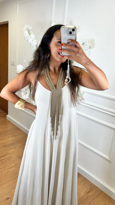 Vestido oversize de alças Bege Perola