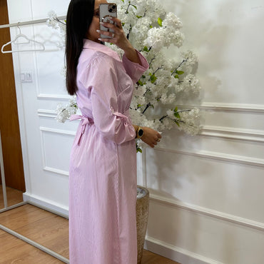 Camiseiro comprido riscas Rosa e branco