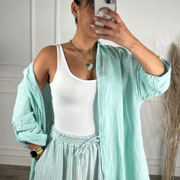 Pantalona riscas verde água
