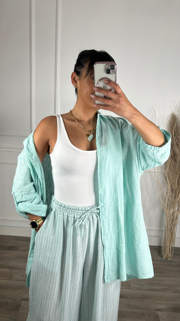 Pantalona riscas verde água