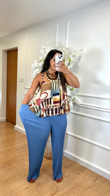 Pantalona Plissada Azul