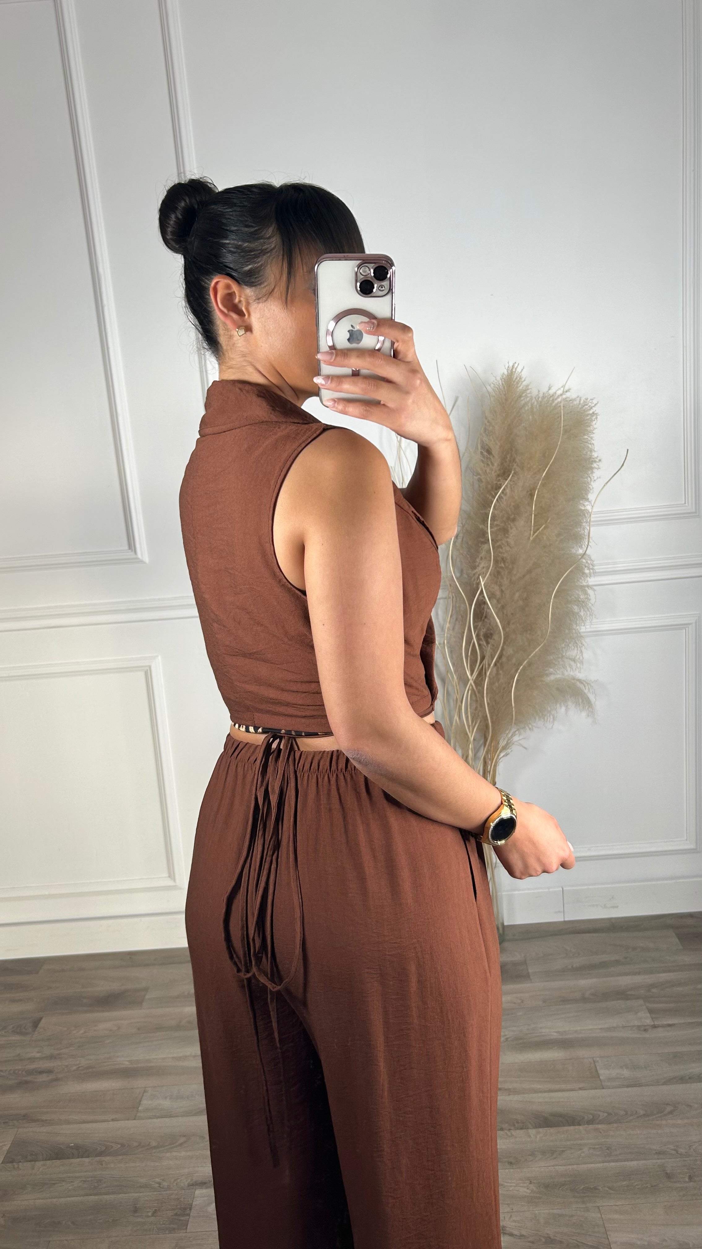 Conjunto colete de apertar + pantalona Chocolate