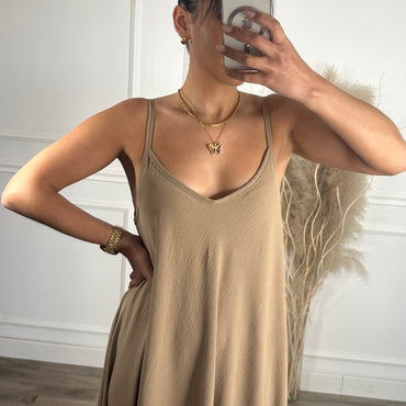 Vestido oversize de alças Taupe
