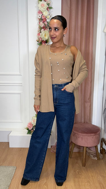 Conjunto Top com brilhos + Casaco Camel