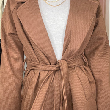 Casaco de Fazenda Midi Castanho Texturado