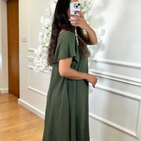 Vestido Midi oversize com folho na manga Verde Tropa