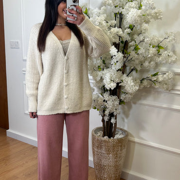 Cardigan Bege com botoes revestidos